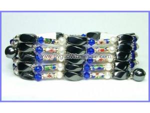 36inch Blue Cloisoone,Pearl,Magnetic Wrap Bracelet Necklace All in One Set